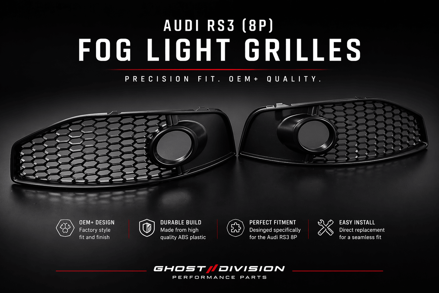 Audi RS3/A3 Fog Light Grill (8P: 2010 - 2012) - Custom Labs